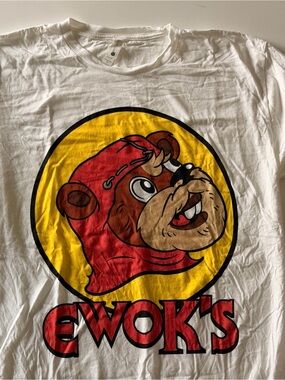 Ewok's Buccee’s Funny Graphic Tee - White with Red & Yellow Print